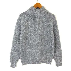 ユニクロ UNIQLO スフレヤーン ハーフジップ セーター ニット ハイネック ウールブレンド ストレッチ 長袖 S 杢グレー