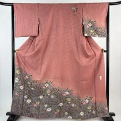訪問着 身丈164cm 裄丈65cm M 袷 落款 辻ヶ花柄 流水 金彩 ぼかし ピンク 正絹 名品 【中古】