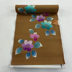 反物 優品 浴衣 草花 茶色 綿 【中古】