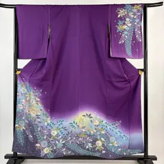 訪問着 身丈157cm 裄丈65cm M 袷 辻が花 ぼかし 濃紫 正絹 名品 【中古】
