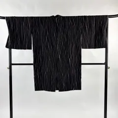 【美品】 道中着 身丈104cm 裄丈69cm L 和装コート 幾何学 黒灰 正絹 名品 【中古】