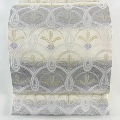 【美品】 袋帯 名品 幾何学 金銀糸 刺繍 クリーム 六通 正絹 【中古】