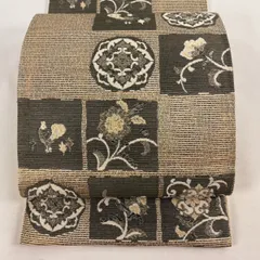 【美品】 袋帯 秀品 華文 花鳥 箔 刺繍 金色 六通 正絹 【中古】