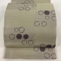【美品】 袋帯 秀品 雪輪 変わり市松 灰茶 六通 正絹 【中古】