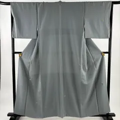 付下げ 身丈159.5cm 裄丈66cm M 袷 落款 幾何学 金銀糸 灰緑 正絹 秀品 【中古】