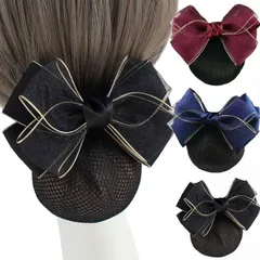 【特価商品】髪ネット 髪ネットリボン 髪留め 大きめヘアネット お団子ネットリボン レディースヘアアクセサリー ネット付き，BetterJonny バレッタ (ブラック、ブルー、レッド) シニヨンネット 3個セット