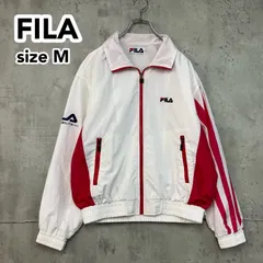 FILA フィラ トラックジャケット ナイロンジャケット ヴィンテージ 90s ホワイト レッド ストライプ 刺繍ロゴ バックプリント テニスウェア デカロゴ レトロ M FA5GA3312 ★ ◇■
