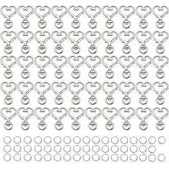 新品 キーホルダー 金具 キーホルダーパーツ 可愛い レジン パーツ キーホルダーパーツ 丸カン 付き ハンドメイド キーリング アクセサリー DIY 手芸用品 50個入 (ハート型-シルバー)