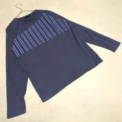 【ナノユニバース】(S)カットソー クルーネック ストライプ柄 無地 ネイビー系