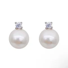 s7 【10mm／12mm】上品パール × 一粒ジルコニア ピアス　大人エレガント