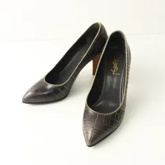 YSL イヴサンローラン Yves Saint Laurent クロコ型押し ポインテッドトゥ ヒール パンプス 35(22cm) ダークグレー【2400014445848】のサムネイル