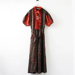 ピンクハウス PINK HOUSE チェック フラワー 切り替え ワンピース ｜グリーン系 レッド パッチワーク ピンタック【2400014656800】