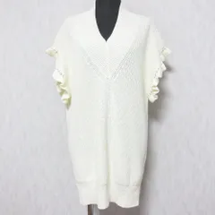 美品 22SS IENA イエナ リネンコットンニットベスト フリル Vネック プルオーバー カットソー セーター 22080900343020 キナリ レディース 古着 中古 USED