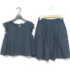 良品 BLUE LABEL CRESTBRIDGE ブルーレーベルクレストブリッジ ノースリーブブラウス＋ひざ丈スカート セットアップ 38 ネイビー レディース 古着 中古 USED