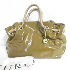 美品 FURLA フルラ エナメル レザー ハンドバッグ ブラウン系 レディース 古着 中古 USED
