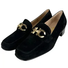 未使用品▲Salvatore Ferragamo サルヴァトーレフェラガモ スウェードレザー ダブルガンチーニ パンプス ブラック ゴールド金具 7 イタリア製 レディース