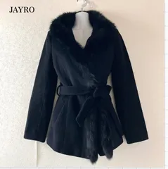 JAYRO フォックスファー付き アンゴラ混 ウールコート  Y2Kテイスト  S ブラック ベルト付き 美シルエット ショート丈 上品 きれいめ 通勤 冬