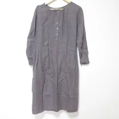 美品 nest Robe ネストローブ リネン サイドギャザー 長袖 ロングワンピース グレー レディース 古着 中古 USED