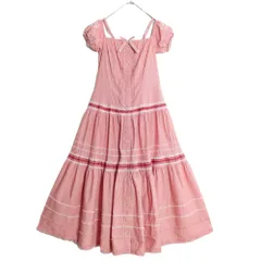 ピンクハウス★ギンガムチェックワンピース 綿ローン 赤系 前開き 刺繍ステッチ♪z16778