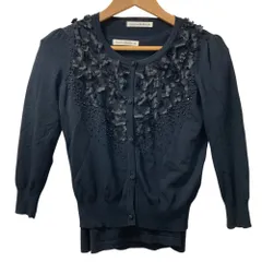 美品 M-PREMIER BLACK エムプルミエブラック フラワーモチーフ アンサンブル ニット カーディガン カットソー 36 ブラック レディース 古着 中古 USED