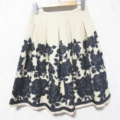 美品 M'S GRACY エムズグレイシー フラワープリント フレアスカート EA-727571-3 サイズ36 ベージュ ネイビー レディース 古着 中古 USED