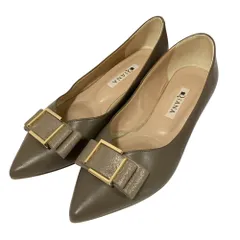 美品 DIANA ダイアナ レザー リボン ポインテッドトゥ ローヒールパンプス 23.5cm チャコールグレー レディース 古着 中古 USED