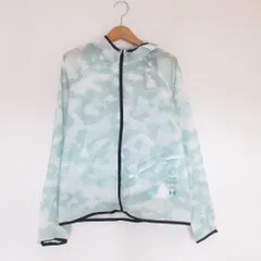 美品 UNDER ARMOUR アンダーアーマー 総柄 ヒートギア ジップパーカー ウインドブレーカー ランニングウェア LG ライトグリーン レディース 古着 中古 USED