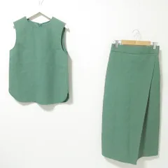 美品 TIARA ティアラ MELROSE メルローズ ノースリーブトップス×ロングイージースカート セットアップ 2 グリーン レディース 古着 中古 USED