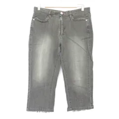 美品 OLLEBOREBLA ALBEROBELLO オレボレブラ アルベロベロ ぶたさん釦 刺繡 ハーフ デニムパンツ Ⅼ グレー レディース 古着 中古 USED