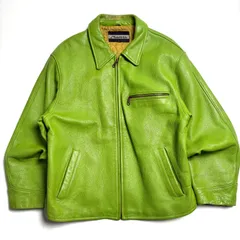 【本革】Marcia レザー ライダースジャケット 緑 2XL シングル 襟付き グリーン