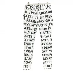 【美品】パーリーゲイツ パンツ 白×ネイビー ロゴ総柄 内側30周年 ストレッチ レディース 2(L) ゴルフウェア PEARLY GATES