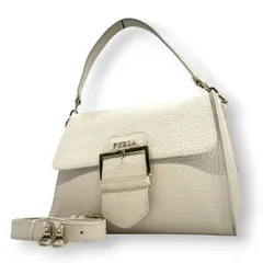 FURLA フルラ ハンドバッグ ショルダーバッグ 2WAY ワンショルダー 斜め掛け可 自立可 レザー 本革 アイボリー ゴールド金具 バックル フラップ式 レディース エレガント クラシック フォーマル ビジネス デイリーユース クリーニング済み s28