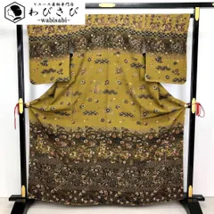 訪問着 美しい花柄模様 路考茶色 しつけ糸 トールサイズ K-2947