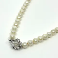 未使用 美品 あこや真珠 本真珠 パール 一連ネックレス SILVER刻印 花 フラワー モチーフ クラスプ ホワイト系 真珠 アクセサリー エレガント フォーマル 冠婚葬祭 I3