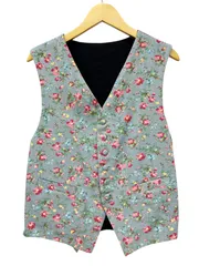 EVISU (エヴィス) YAMANE リバーシブルベスト 花柄デニム ジレ 38 ブラック×ライトブルー ウィメンズ/028