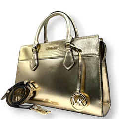 【美品】マイケルコース 2WAY ハンドバッグ ショルダーバッグ ゴールド PVC 型押しレザー エレガント MKロゴチャーム レディース 斜め掛け可 自立可 MICHAEL KORS 通勤通学 パーティバッグ ゴージャス サッチェル s34