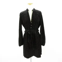 ザラ ZARA ベロアワンピース ミニ 長袖 ドット 黒 XS *A948
