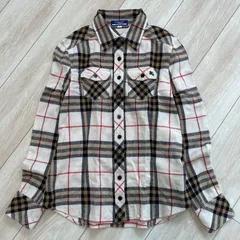 BURBERRY BLUE LABEL バーバリーブルーレーベル ノバチェック シャツ 白 長袖 日本製 レディース 36 S相当 コットン 綿100% Y2K 平成ギャル グランジ Archive 00s