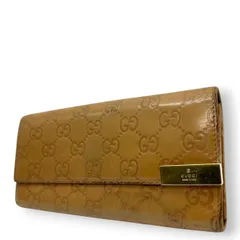 グッチ GUCCI 長財布 Wホック グッチシマ GG柄 レザー 本革 ブラウン ゴールド金具 プレートロゴ レディース メンズ ユニセックス 大容量 収納豊富 GGエンボス ヴィンテージ w6