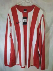 XXL NIKE レッド/ホワイト ボーダー柄 長袖 サッカー Tシャツ