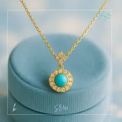 【お守り】ターコイズ ネックレス ダイヤ CZ 一粒 ゴールド S925 K18コート 上品 高見え 華奢