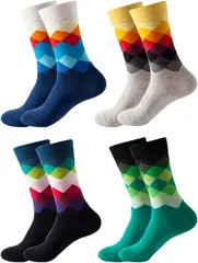 Miracroute 4足 セット ダイヤモンド パターン メンズ クルー ソックス ダイヤ柄 靴下 コーデ おしゃれ ビジネス カジュアル (Aセット, 25-27cm)