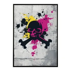 【A3サイズ（約30×42cm）】【lm-poster-3352】【フレーム付き】パンキッシュ ドクロ スカル 骨 ボーン がいこつ 骸 むくろ 派手 ポスター イラスト