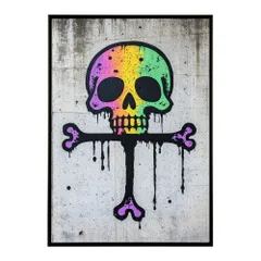 【B4サイズ（約25x36cm）】【lm-poster-3358】【フレーム付き】パンキッシュ ドクロ スカル 骨 ボーン がいこつ 骸 むくろ 派手 ポスター イラスト