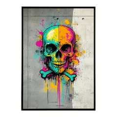 【A4サイズ（約21x30cm）】【lm-poster-3359】【フレーム付き】パンキッシュ ドクロ スカル 骨 ボーン がいこつ 骸 むくろ 派手 ポスター イラスト