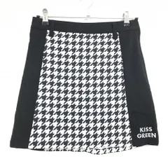 【超美品】キスオンザグリーン スカート 黒×白 一部千鳥格子 ロゴ刺しゅう  レディース 3(L) ゴルフウェア kiss on the green