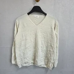 S レディース Vネック 長袖 ニット アイボリー