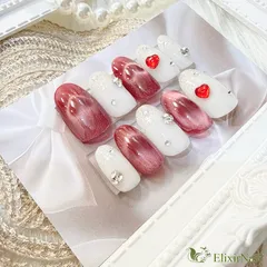 【現品】ネイルチップ　赤　白　ハートマグネット