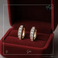 092P【大人かっこいい】小ぶり フープピアス ダイヤ CZ S925 K18コーティング ラインストーン 普段使い デイリー 定番 人気