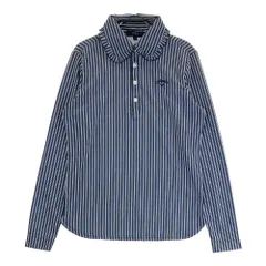 サイズ：S CALLAWAY キャロウェイ 2023年モデル 襟フリル ロゴ刺繍入り長袖ポロシャツ ストライプ柄 ブラック系 [240101588836] ゴルフウェア レディース ストスト